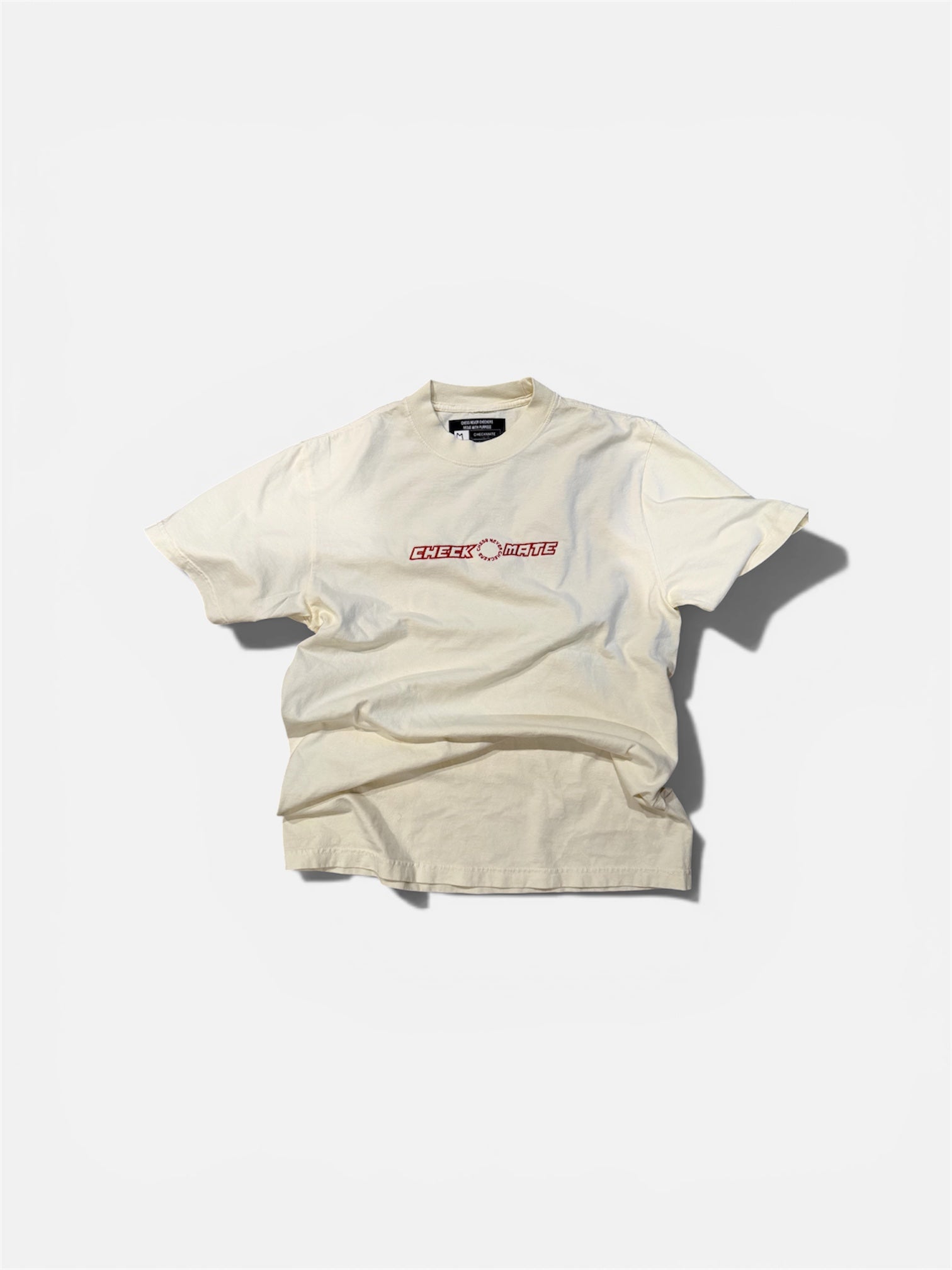 Cream “CheckMate” Embroidered T Shirt